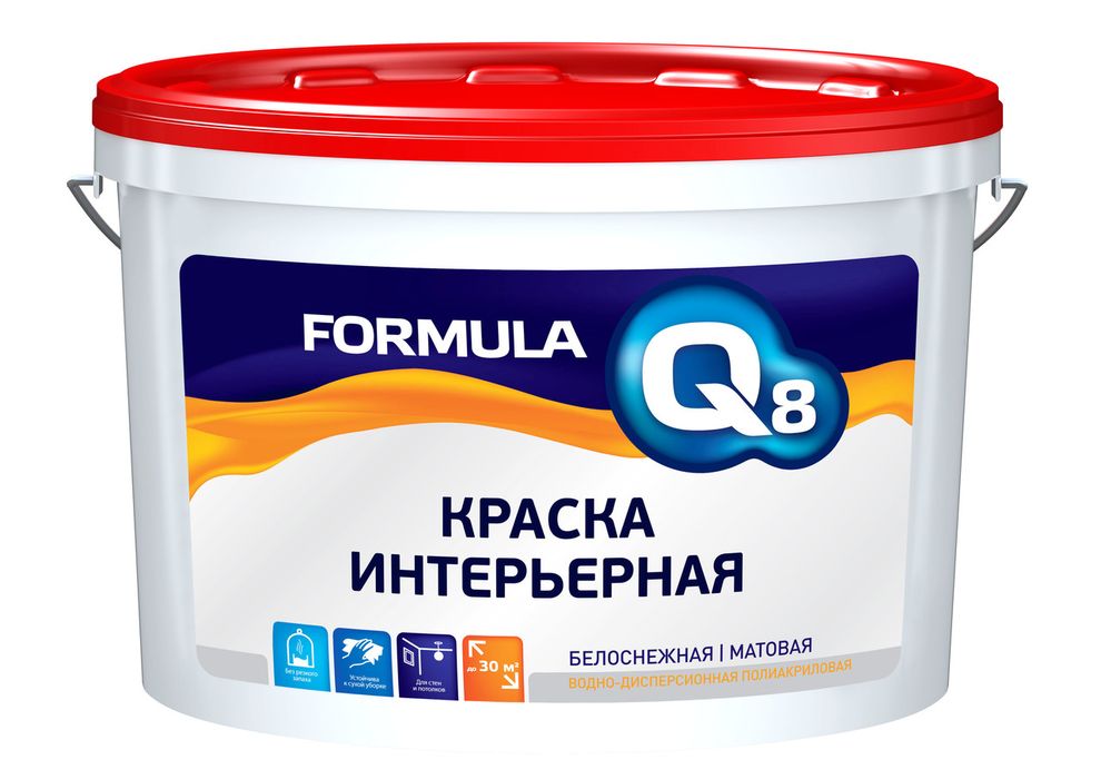 Эмульсия для стен. Краска водоэмульсионная Formula q8 фасадная, 1.5 кг. Краска ВД-АК интерьерная 13 кг формула q8. Формула q8 краска водоэмульсионная для стен и потолков. Вододисперсионная краска формула q8 10кг.